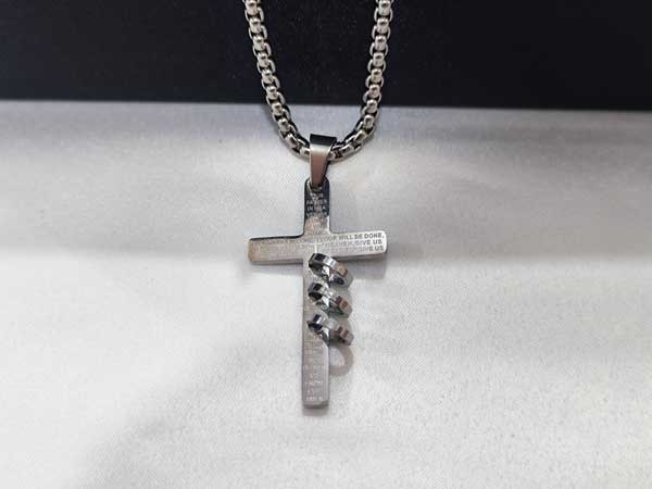 Silver-cross-necklace-with-rings4 گردنبند صلیب نقرهای حلقه دار استیل