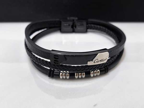 Cartier-three-line-leather-bracelet5 دستبند کارتیر چرم استیل رنگ ثابت