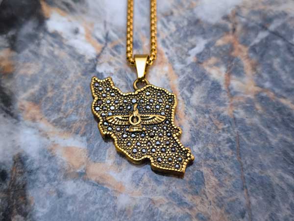 Gold-Iran-Map3 گردنبند نقشه ایران و فروهر نگین مخراج