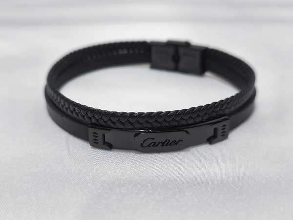 Cartier-black-leather-bracelet3 دستبند چرمی اسپرت رنگ ثابت