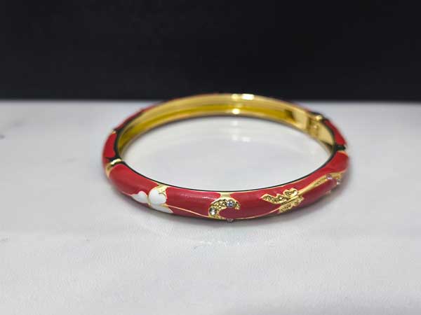 Red-enamel-bangle-bracelet1 خرید بنگل میناکاری دخترانه شیک