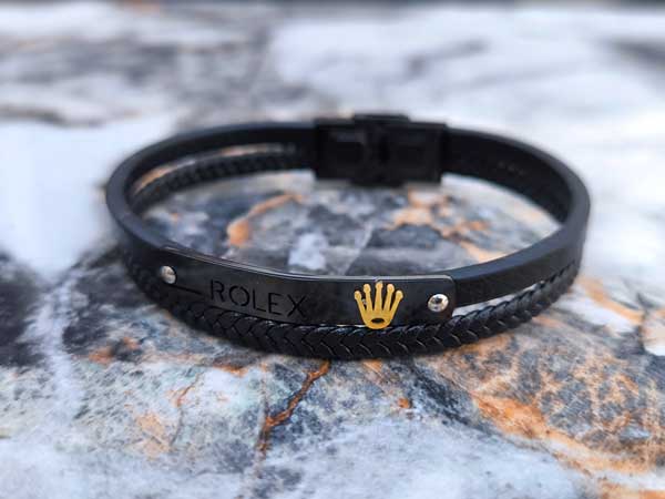 Rolex-Charm-Braclet دستبند رولکس مشکی دو لاین چرم